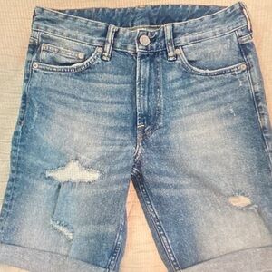 H&M Blue Distressed Denim Shorts